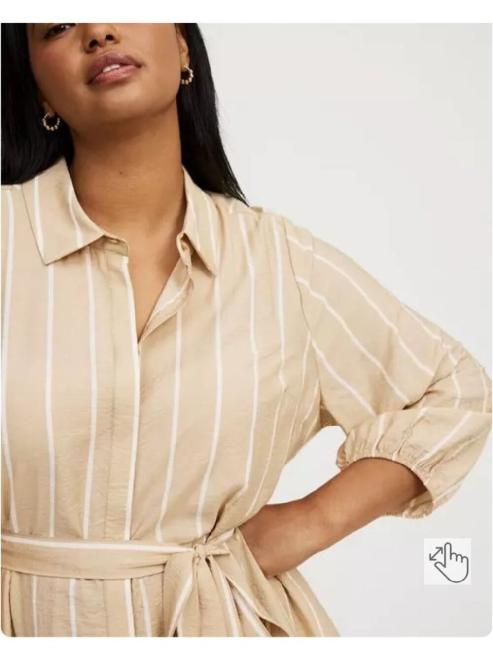 torrid Beige & White Striped Midi Shirt Dress with Tie Waist - Picture 2 of 12